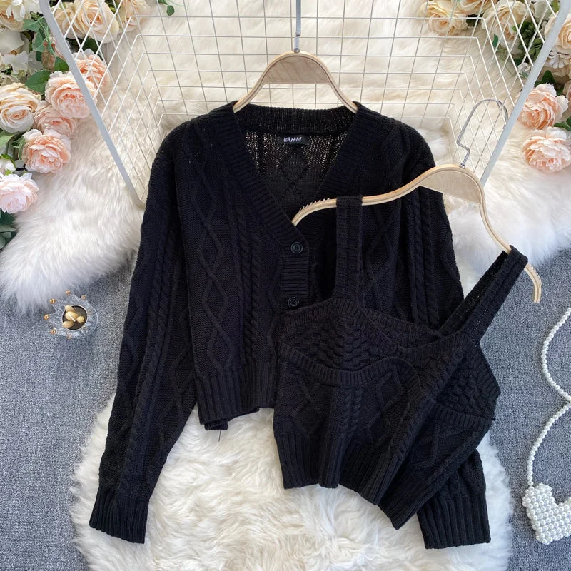 Fashionable knitted cardigan two-piece sweater 023 Oversized Loose Flowy