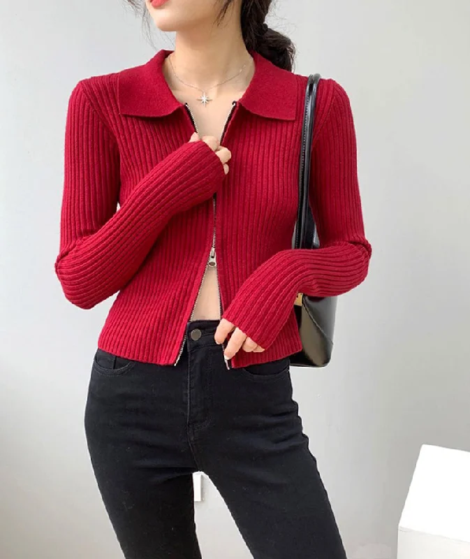 Fashionable zipper long sleeve sweater short cardigan sweater  115 Spandex Blend Rayon Blend Denim Blend