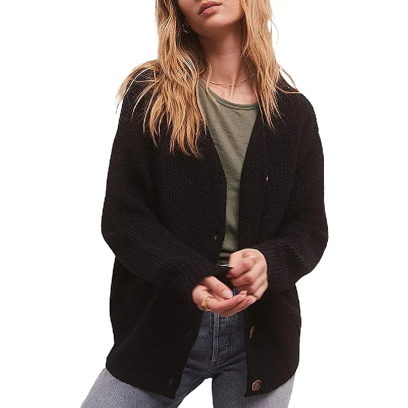 Fern Womens V Neck Long Sleeve Cardigan Sweater Embroidered Appliqued Beaded