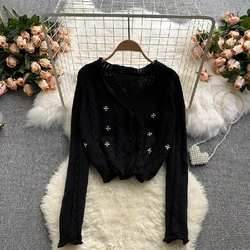 Foreign style V-neck thin sweater cardigan coat female  1614 Spandex Rayon Corduroy