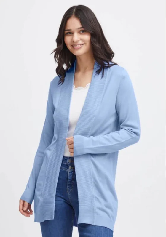 Fransa Clia Open Knit Cardigan, Blue Open Front Closed Front Wrap Front