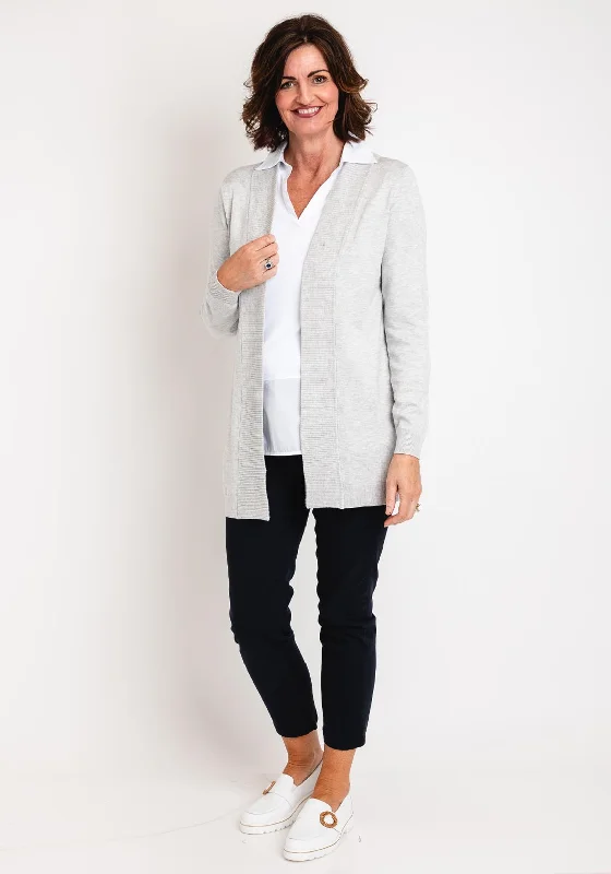 Fransa Clia Open Knit Cardigan, Grey Jersey Fabric Tulle Fabric Batik Fabric