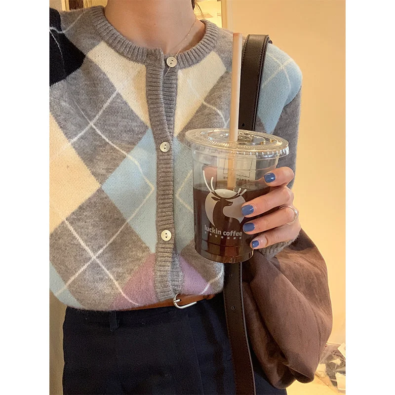 Gentle, vintage, round-neck plaid cardigan 1434 Cashmere Blend Cotton Blend Poly Blend Gentle, vintage, round-neck plaid cardigan 1434 Cashmere Blend Cotton Blend Poly Blend