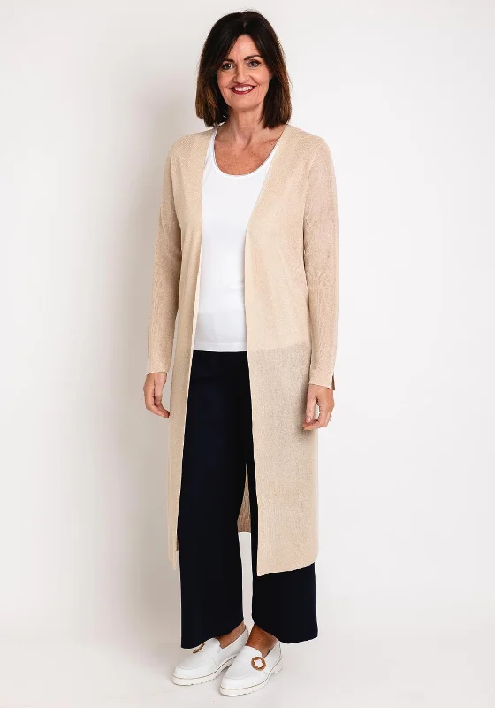 Gerry Weber Longline Open Ribbed Knit Cardigan, Beige Zippered Buttoned Snapped