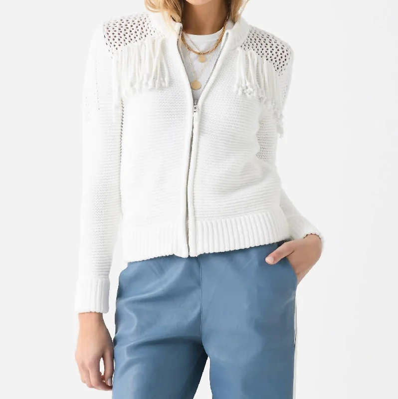 Glenda Cardigan In Off White Chenille Brocade Lace