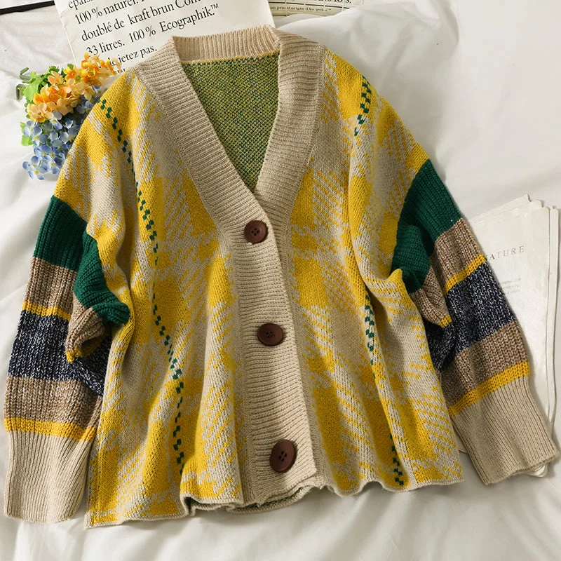 Hong Kong Style checkered single breasted cardigan sweater 1795 Elasticated Padded Insulated Hong Kong Style checkered single breasted cardigan sweater 1795 Elasticated Padded Insulated