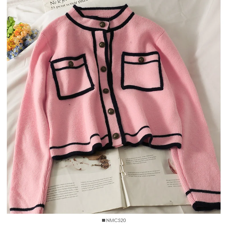 Korean stripe stand collar single breasted cardigan sweater female 1802 Houndstooth Herringbone Solid Korean stripe stand collar single breasted cardigan sweater female 1802 Houndstooth Herringbone Solid