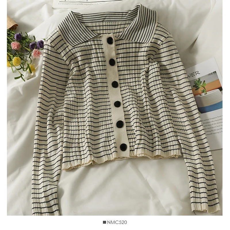 Korean vertical stripe Lapel long sleeve single breasted cardigan top 2043 Real Fur Shearling Chenille Korean vertical stripe Lapel long sleeve single breasted cardigan top 2043 Real Fur Shearling Chenille