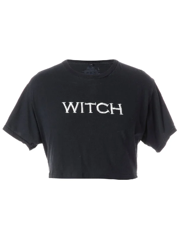 Label Embroidered Witch Crop Top Print Jacquard Patchwork