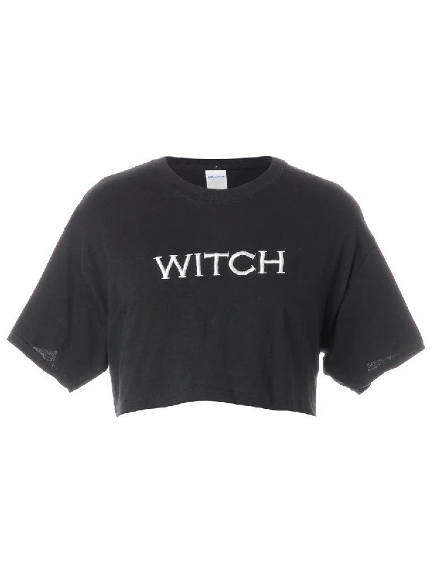 Label Embroidered Witch Crop Top Houndstooth Herringbone Solid