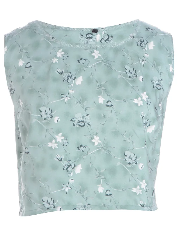 Label Floral Chrissie Crop Top Notch Collar Peter Pan Collar Cowl Neck