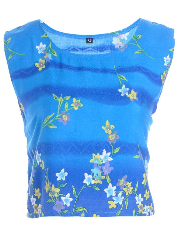 Label Floral Chrissie Crop Top Zippered Front Buttoned Front Snap Front