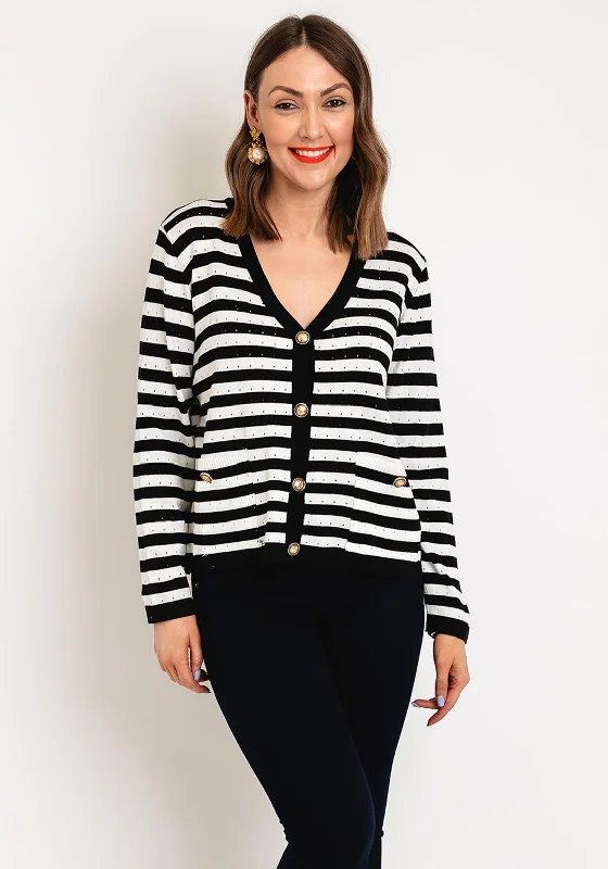 Serafina Collection One Size Gold Button Striped Cardigan, Black Cashmere Blend Cotton Blend Poly Blend Serafina Collection One Size Gold Button Striped Cardigan, Black Cashmere Blend Cotton Blend Poly Blend
