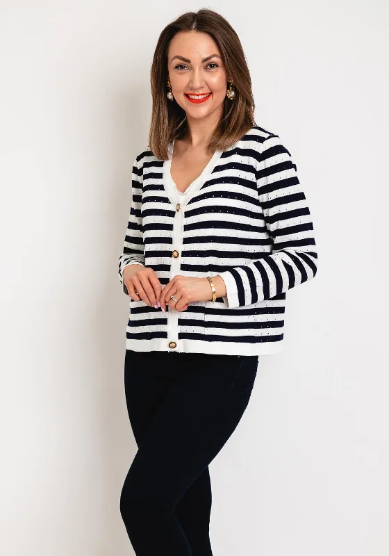 Serafina Collection One Size Gold Button Striped Cardigan, Navy Collared Crew Neck Turtle Neck Serafina Collection One Size Gold Button Striped Cardigan, Navy Collared Crew Neck Turtle Neck