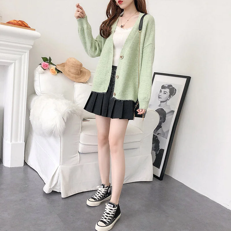 Lazy wind small fresh knitted cardigan foreign coat 4914 Open Front Closed Front Wrap Front Lazy wind small fresh knitted cardigan foreign coat 4914 Open Front Closed Front Wrap Front