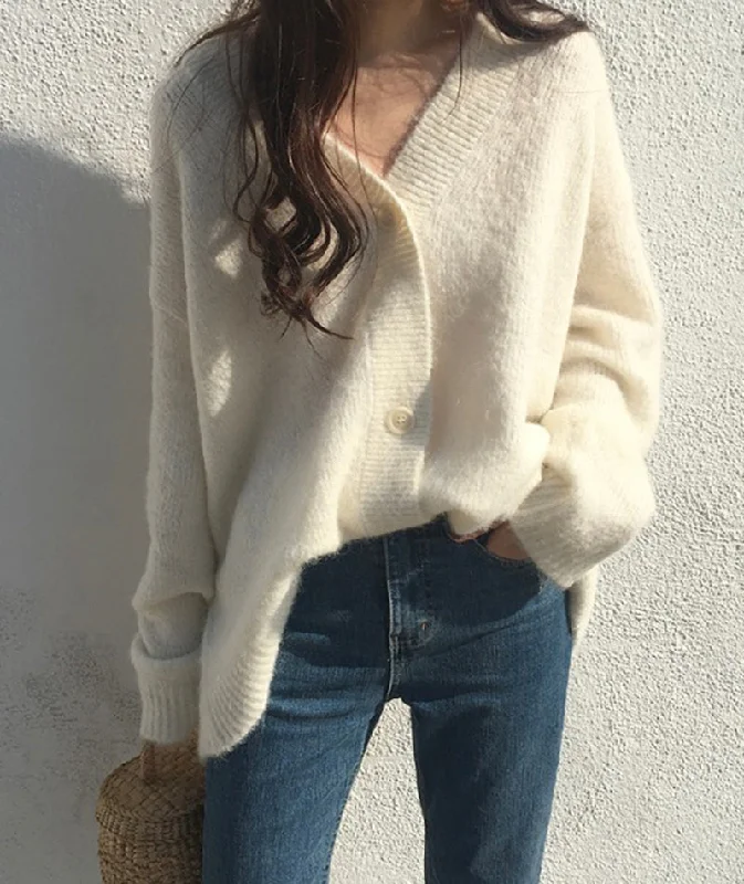 Loose v-neck sweater coat knitted cardigan coat  151 Terry Terry Cloth Terry Knit