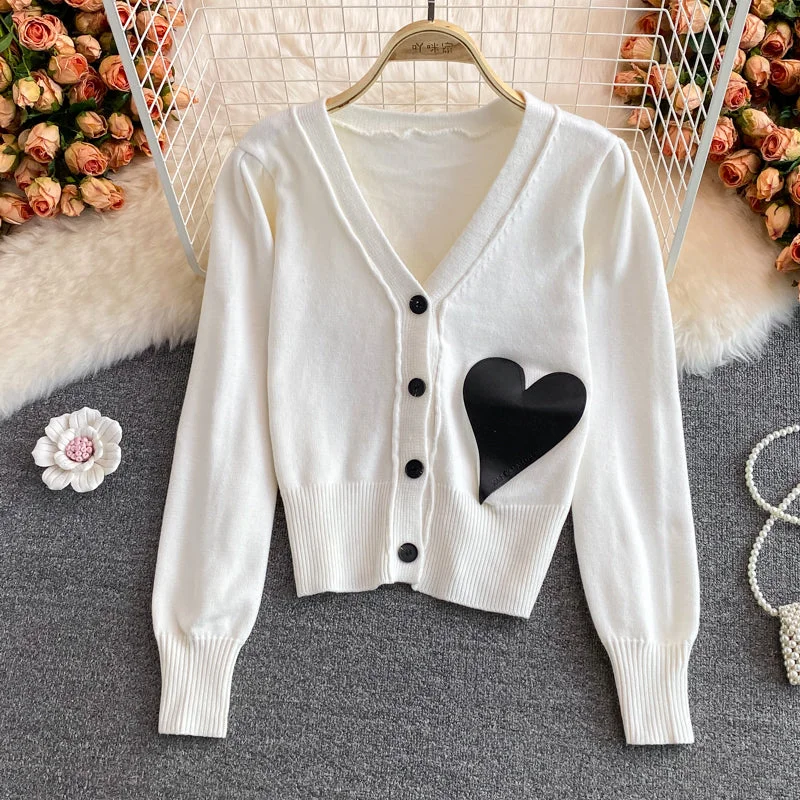 Lovely heart cardigan long sleeve sweater  1485 Elegant Classic Vintage