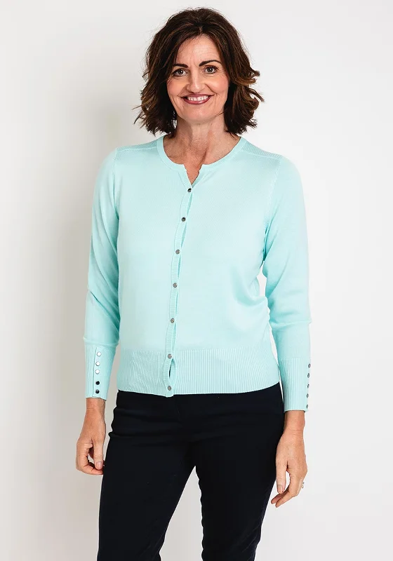 Micha Round Neck Fine Cardigan, Mint Mesh Fabric Canvas Fabric Denim Fabric