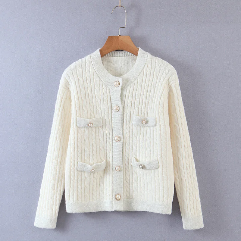Pearl button cardigan sweater for women's dress with small fragrance and twist design 1350 Button Cardigan Zip Cardigan Pullover Cardigan Pearl button cardigan sweater for women's dress with small fragrance and twist design 1350 Button Cardigan Zip Cardigan Pullover Cardigan