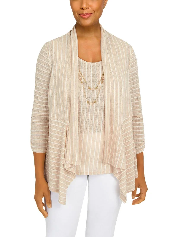 Petites Womens Ribbed Open Front Cardigan Sweater Cardigan Knitwear Sweater