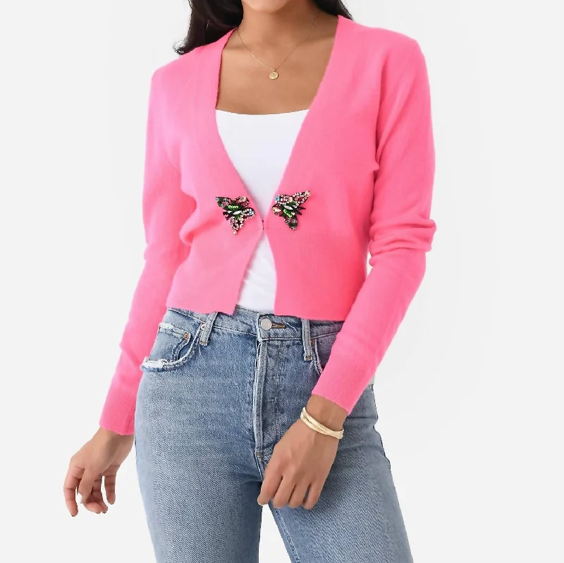 Pismo Beach Cardigan In Hot Pink Silk Blend Satin Velvet