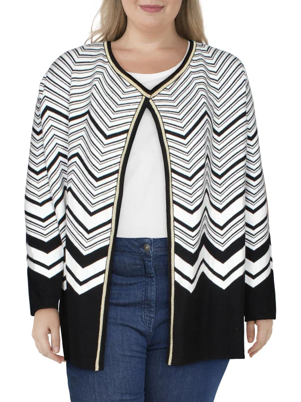 Plus Womens Chevron Open Front Cardigan Sweater Hooded Caped Shawl Collar