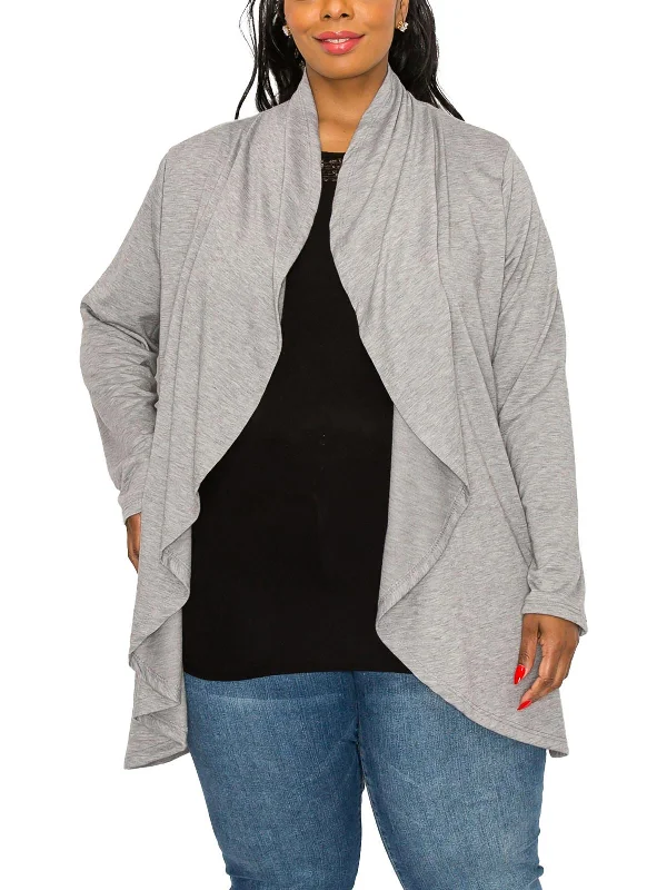 Plus Womens Drapey Open Front Cardigan Sweater Polka Dot Checkered Tartan