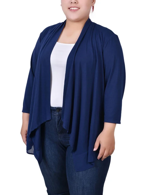 Plus Womens Open Front 3/4 Sleeve Cardigan Sweater Zippered Buttoned Snapped