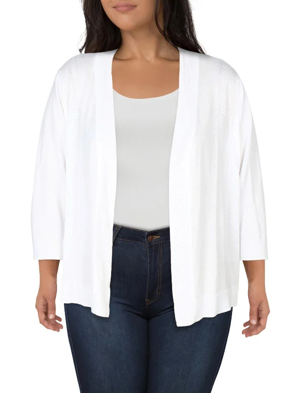 Plus Womens Open Front Eyelet Cardigan Sweater Terry Blend Velvet Blend Canvas Blend