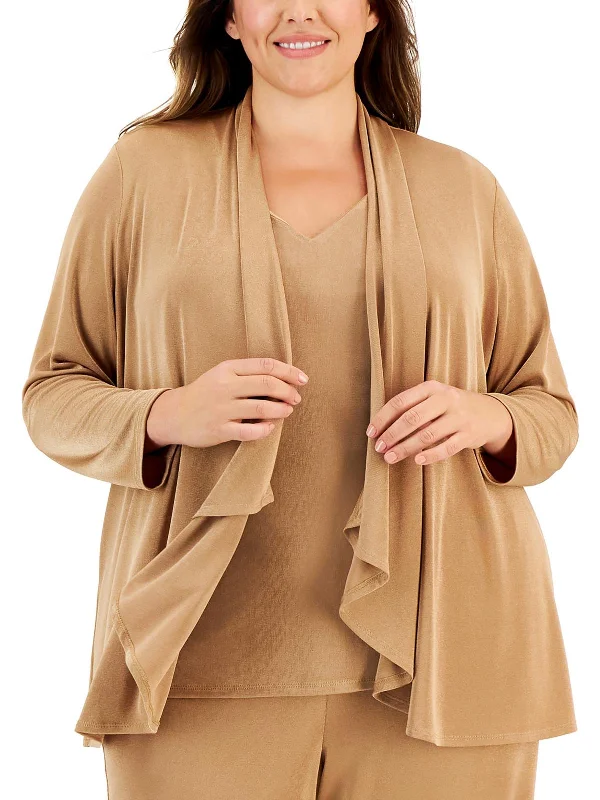 Plus Womens Open Front Long Sleeve Cardigan Sweater Elasticated Padded Insulated