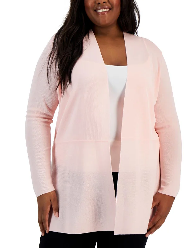 Plus Womens Ribbed Dressy Cardigan Sweater Notch Collar Peter Pan Collar Cowl Neck