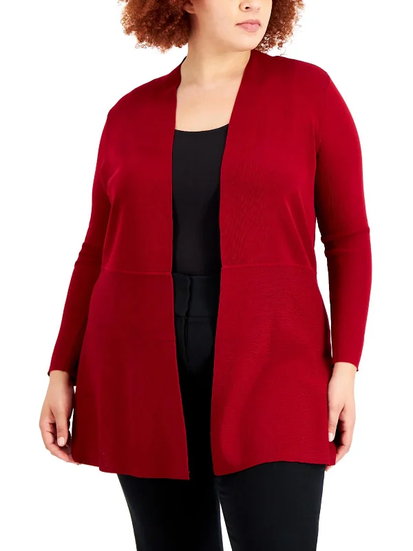 Plus Womens Ribbed Open Front Cardigan Sweater Ribbed Striped Patterned