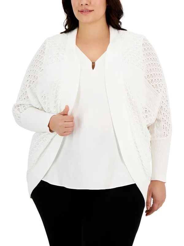 Plus Womens Ribbed Trim  Knit Cardigan Sweater Boxy Cardigan Fitted Cardigan A-Line