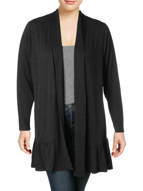 Plus Womens Ruffled Open Front Cardigan Sweater Fleece Fabric Down Fabric Feather Fabric Plus Womens Ruffled Open Front Cardigan Sweater Fleece Fabric Down Fabric Feather Fabric