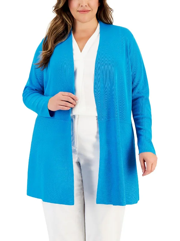 Plus Womens Solid Cardigan Sweater Cable Knit Ribbed Knit Lace Knit