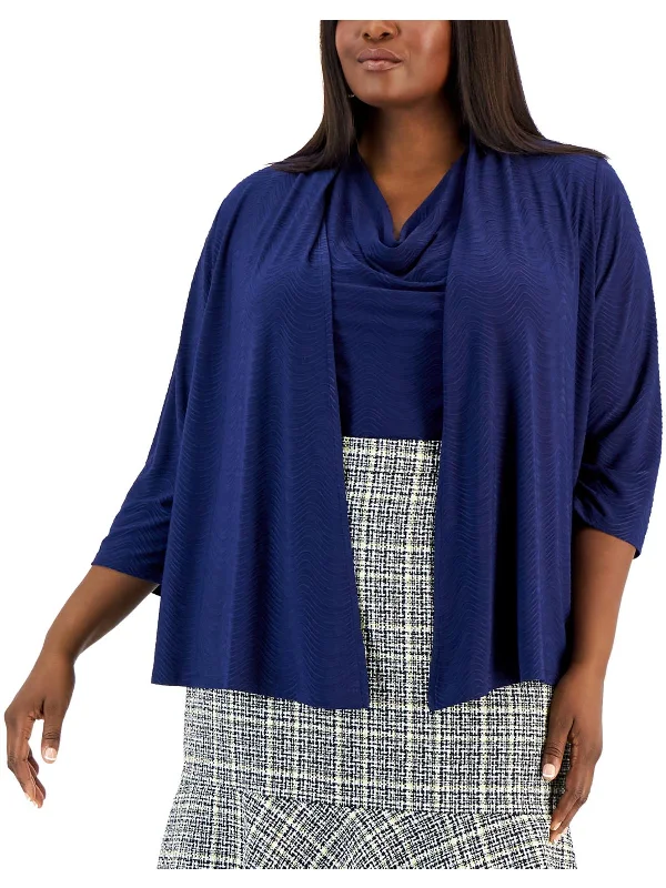 Plus Womens Textured Open Front Cardigan Sweater Iron Safe Non-Iron Wrinkle Free