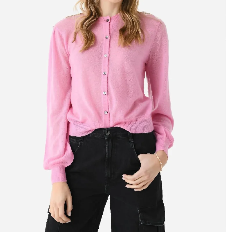 Puff Sleeve Cardigan In Candy Mesh Cardigan Canvas Denim