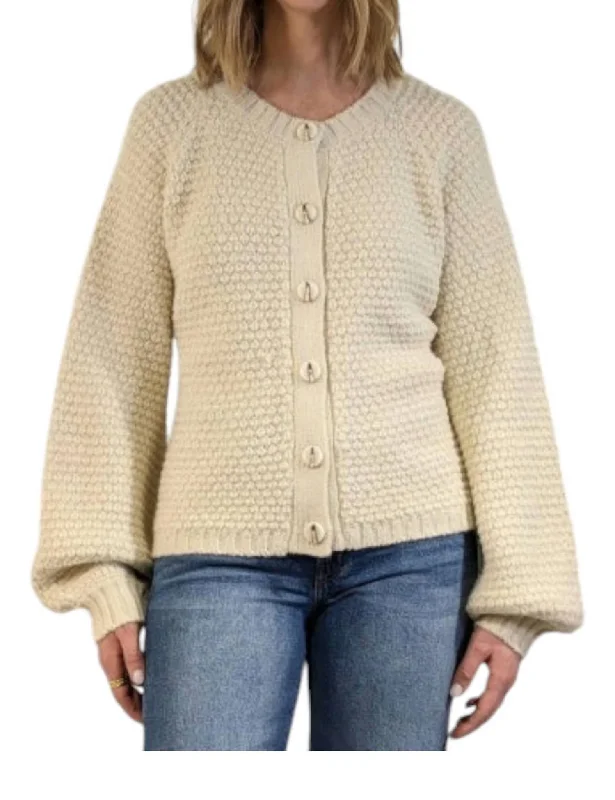 Puffed Raglan Sleeve Cardigan In Birch Machine Wash Dry Clean Hand Wash