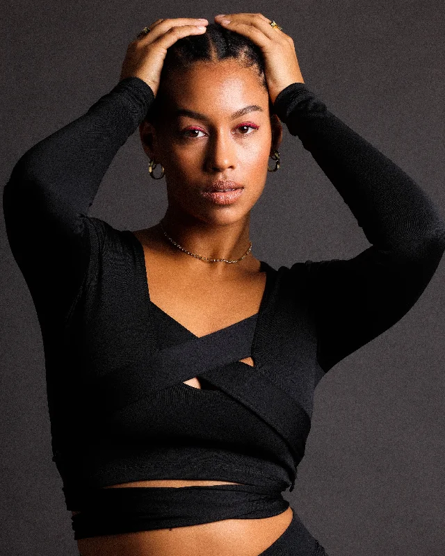 Reebok X Cardi B Women's Long Sleeve Crop Top Black Striped Floral Plaid