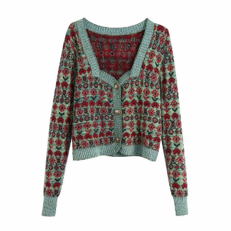 Retro court style jacquard square collar design sense cardigan women slim short sweater coat,CHEAP SALES! 1469 Thin Thick Dense Retro court style jacquard square collar design sense cardigan women slim short sweater coat,CHEAP SALES! 1469 Thin Thick Dense