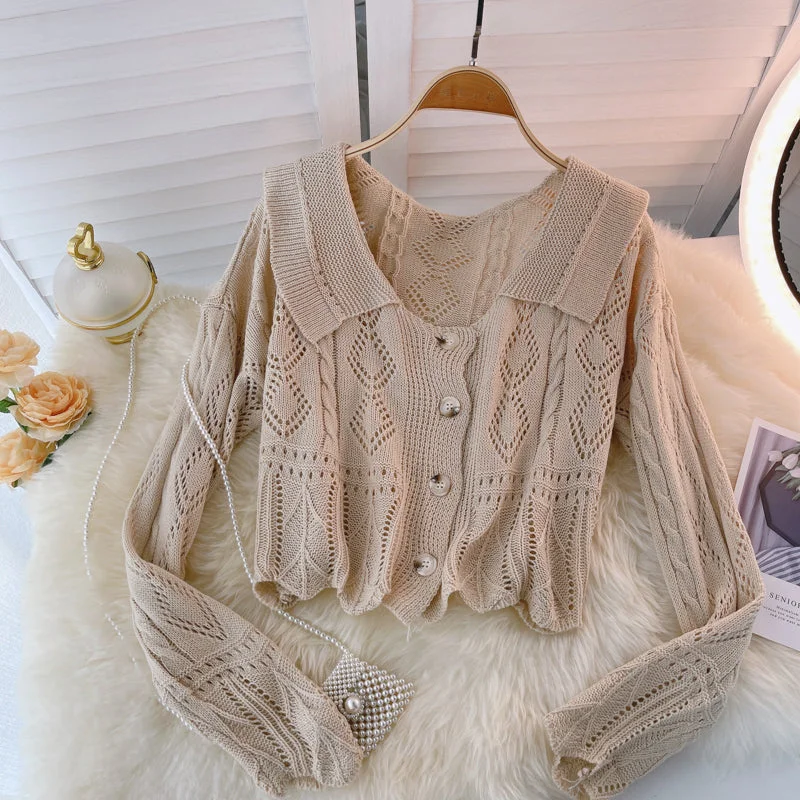 Short hollow out knitted cardigan for women in autumn  1597 Seamless Knitted Crochet