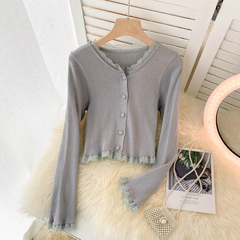 Simple Cardigan Lace Long Sleeve Sweater  139 Layered Multi-layer Single Layer