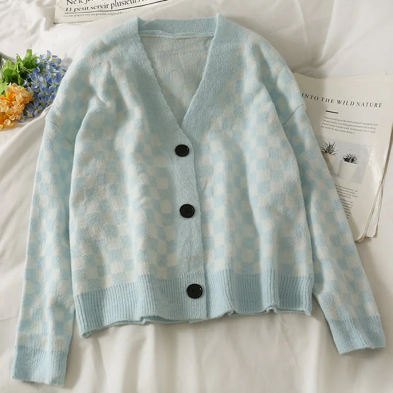Single breasted cardigan plaid sweater women's sweater 1789 Boat Neck Shawl Collar Notched Collar Single breasted cardigan plaid sweater women's sweater 1789 Boat Neck Shawl Collar Notched Collar