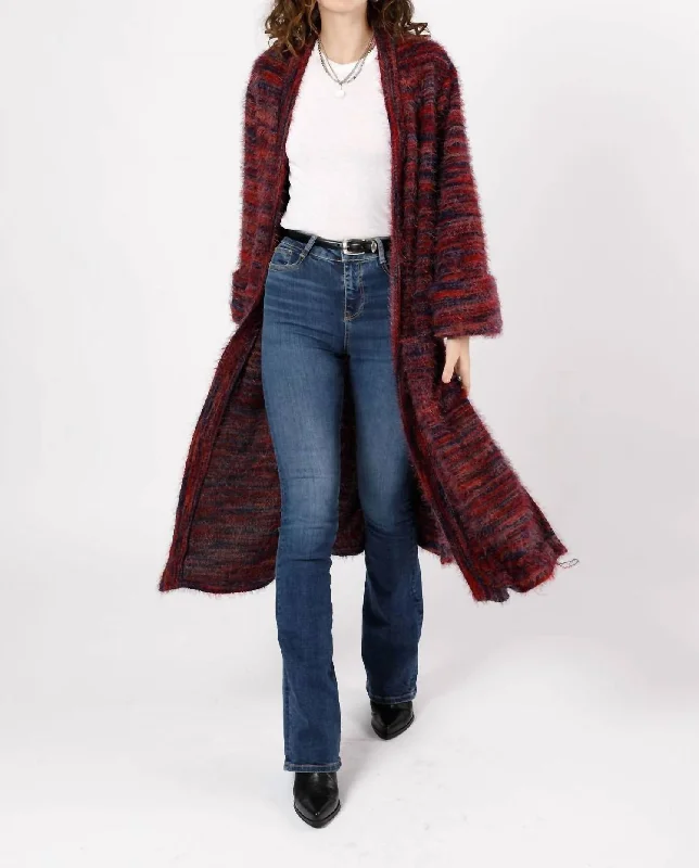 Sunset Blvd Knit Cardigan In Red Multi Thin Thick Dense
