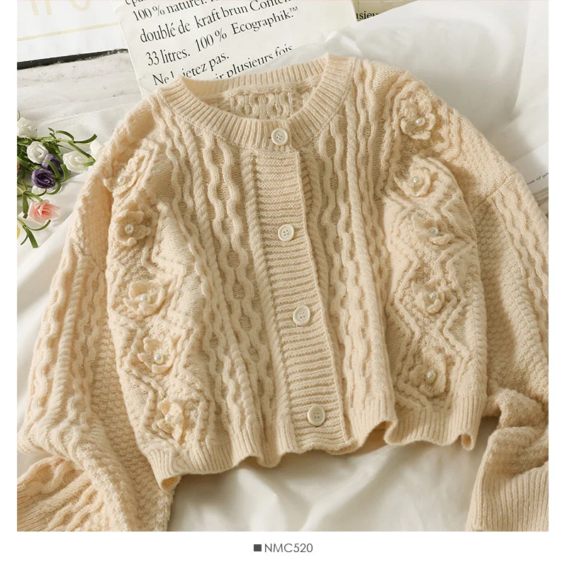 Sweater female nail bead three-dimensional flower single breasted cardigan top 1807 Mesh Blend Leather Blend Suede Blend Sweater female nail bead three-dimensional flower single breasted cardigan top 1807 Mesh Blend Leather Blend Suede Blend