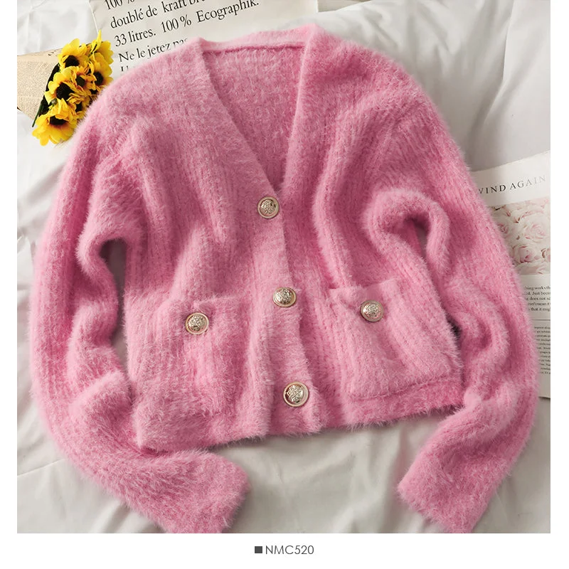 Sweater women's 2024 new V-neck single breasted cardigan 1923 Real Fur Shearling Chenille Sweater women's 2024 new V-neck single breasted cardigan 1923 Real Fur Shearling Chenille