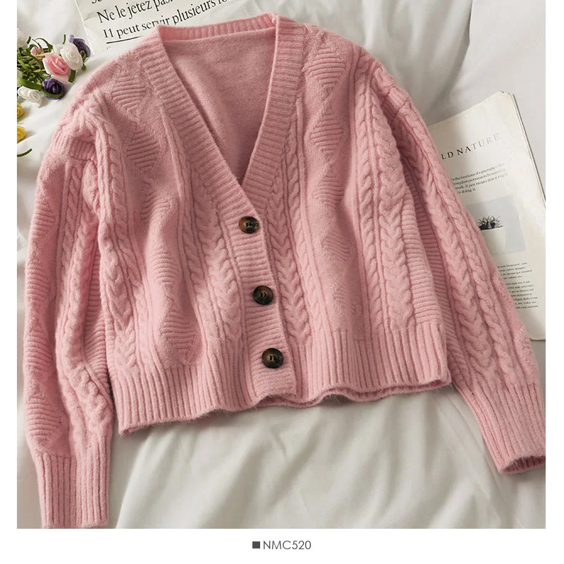 Sweater women's three button cardigan long sleeve loose 1824 Ribbed Striped Patterned Sweater women's three button cardigan long sleeve loose 1824 Ribbed Striped Patterned