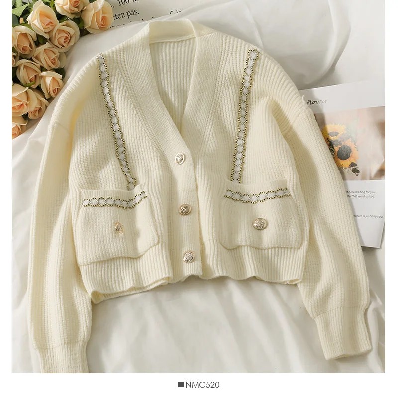 Sweater women's three button cardigan thin V-Neck long sleeve sweater 1755 Cotton Fabric Linen Fabric Terry Fabric Sweater women's three button cardigan thin V-Neck long sleeve sweater 1755 Cotton Fabric Linen Fabric Terry Fabric