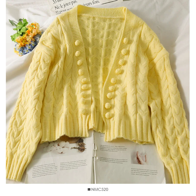 Sweater women's unbuttoned cardigan wool ball loose  1852 Stylish Fashionable Trendy