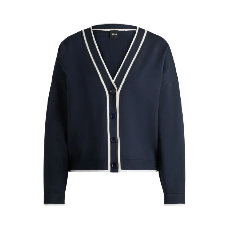 V-neck cardigan in stretch fabric with button closure Wool Fabric Cashmere Fabric Tweed Fabric V-neck cardigan in stretch fabric with button closure Wool Fabric Cashmere Fabric Tweed Fabric